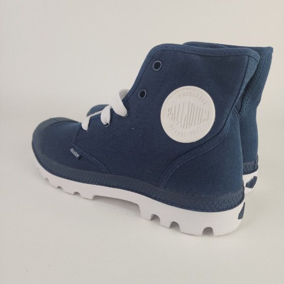 PALLADIUM Men's Blanc Hi Hiking Outdoors Canva Boots Blue White - Picture 7 of 12